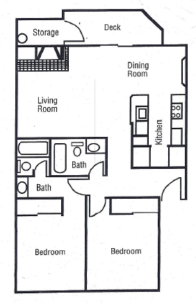 A black and white image of a house floor plan with labeled rooms.